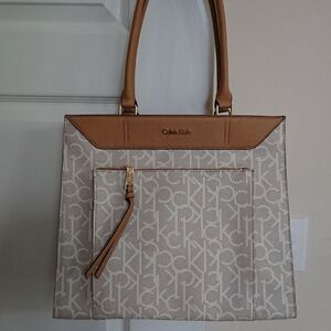 Calvin Klein beige & Brown Satchel Shoulder Bag